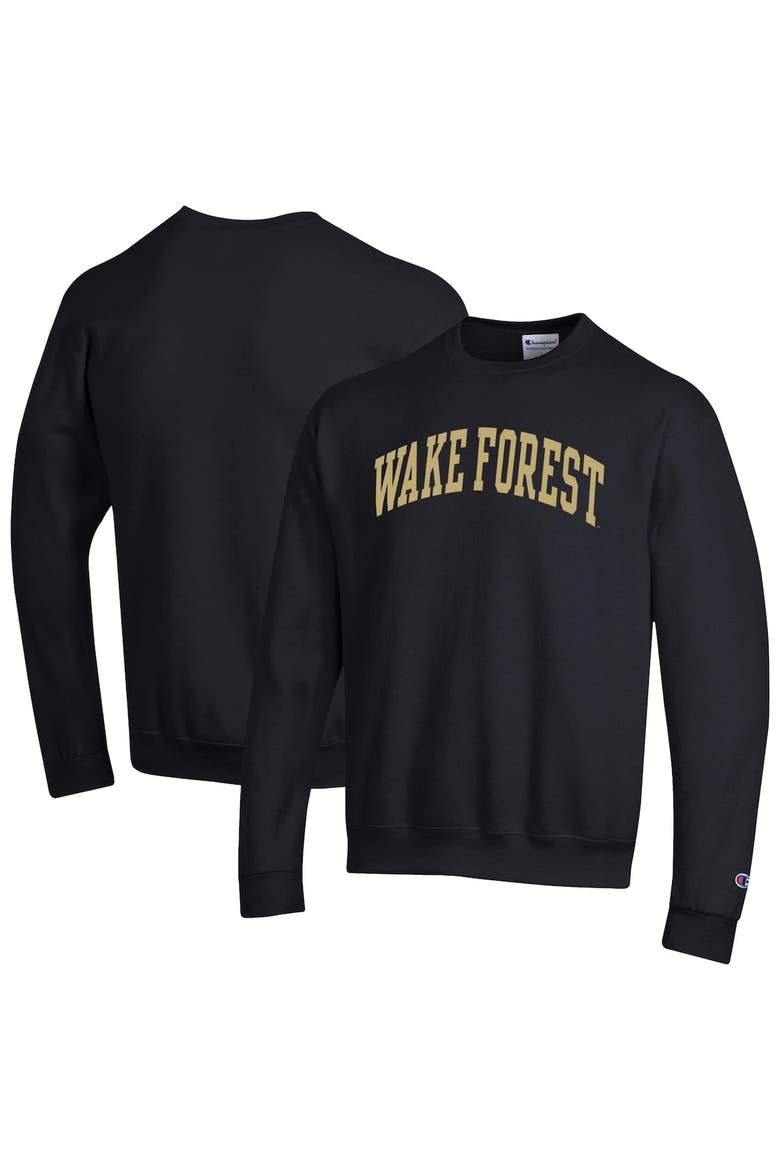 Men's Champion  Black Wake Forest Demon Deacons Basic Arch Fleece Pullover Sweatshirt, Alternate, color, Black