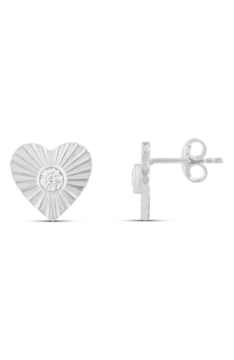 SHYMI Fluted Heart Cubic Zirconia Stud Earrings, Alternate, color, Silver