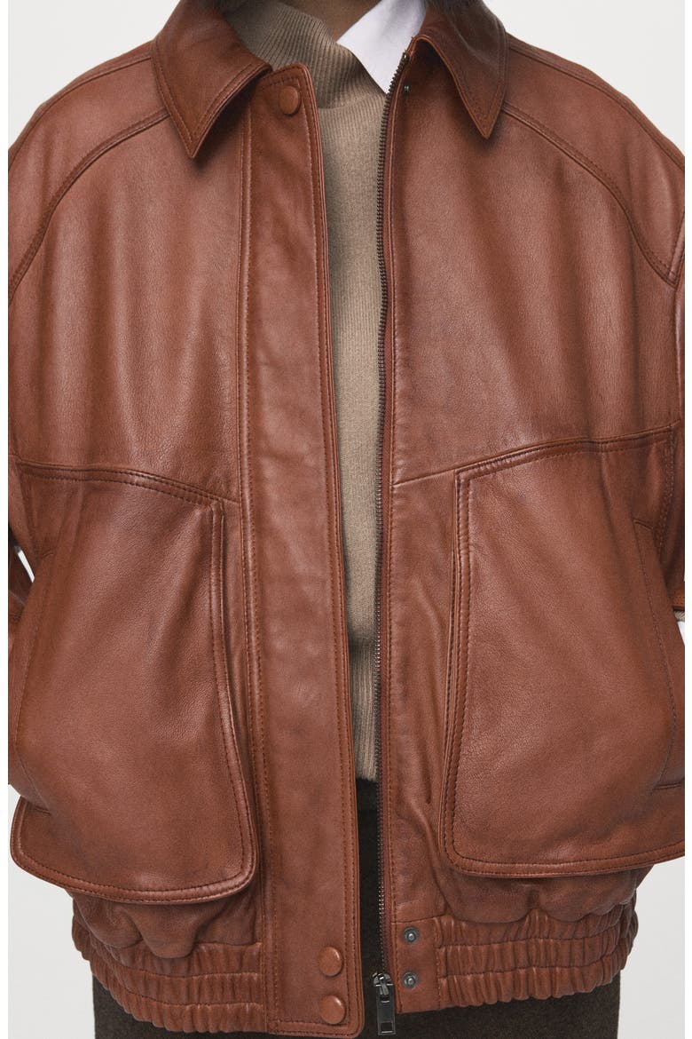 London Oversize Leather Jacket, Alternate, color, COGNAC