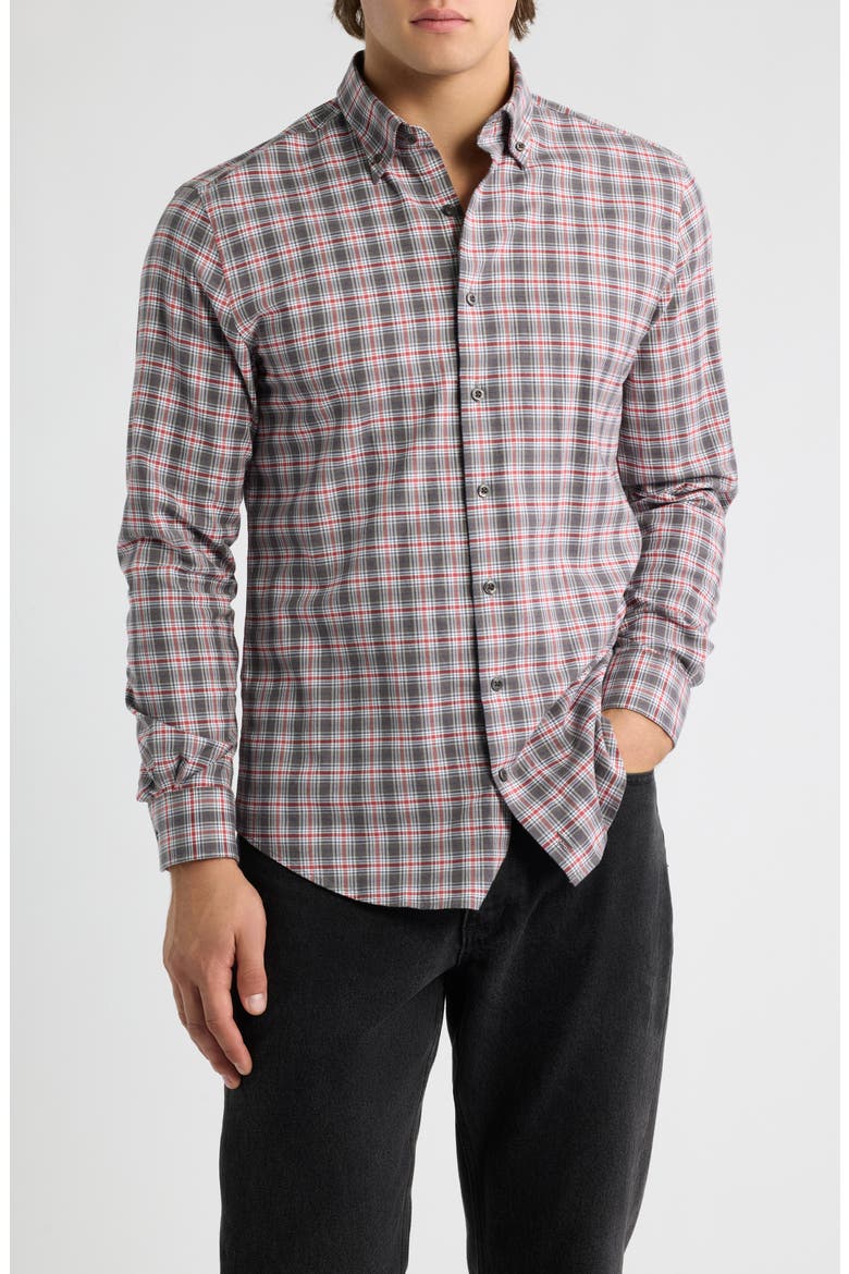 Lane Plaid Long Sleeve Button Down Shirt, Main, color, THUNDER