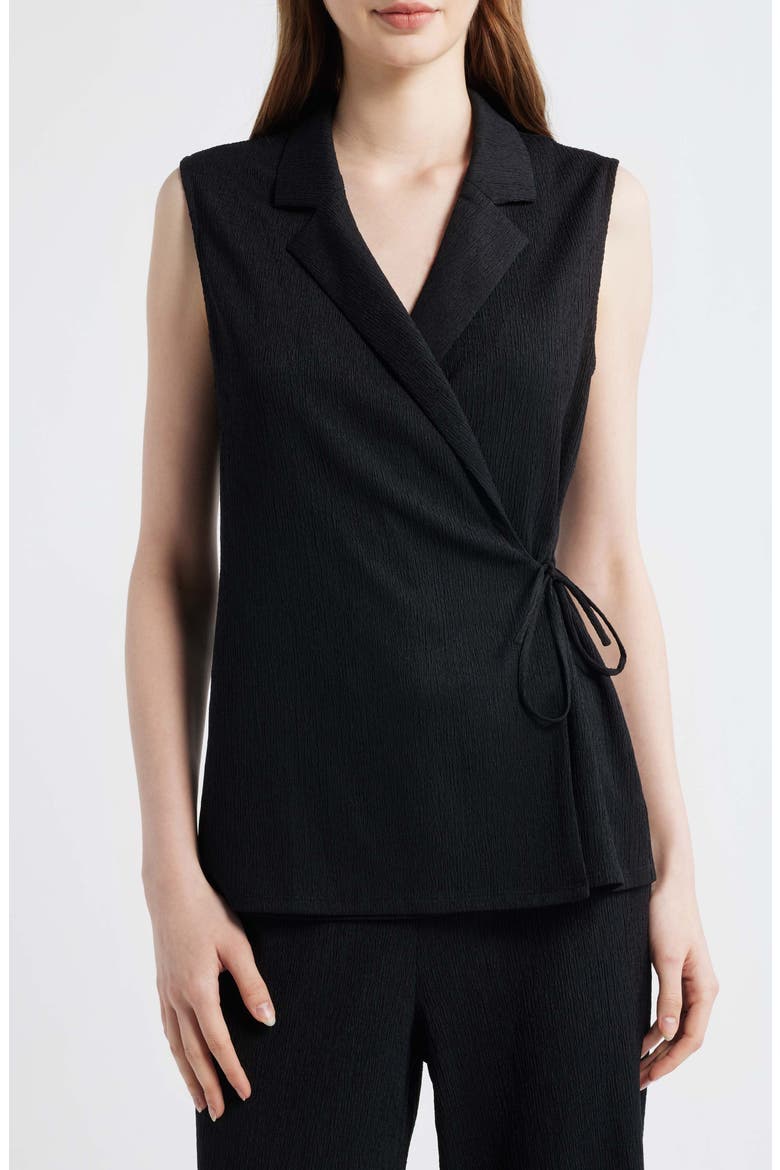 Notch Lapel Crepe Wrap Top, Main, color, ANNE BLACK