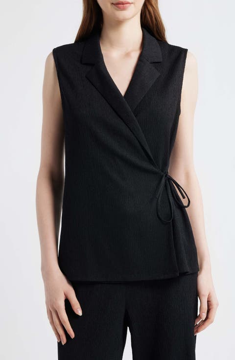 Notch Lapel Crepe Wrap Top