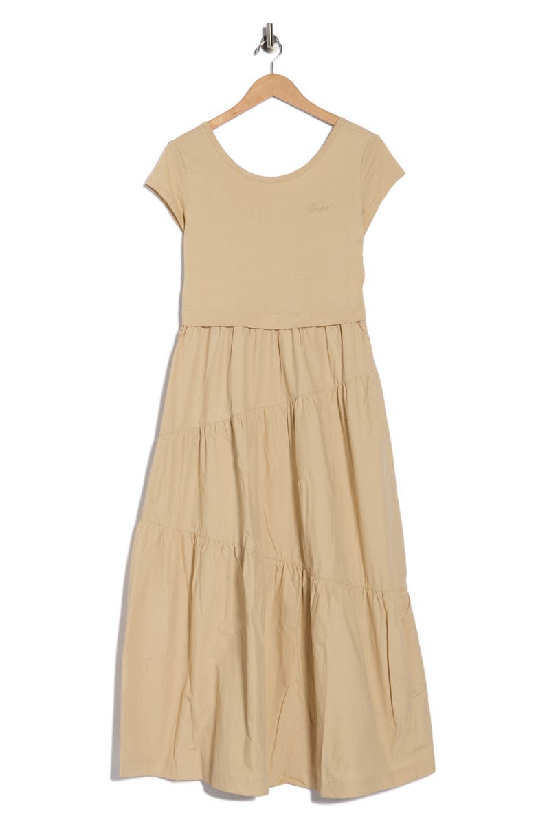 BOSS Tiered T-Shirt Midi Dress, Alternate, color, Open Bge