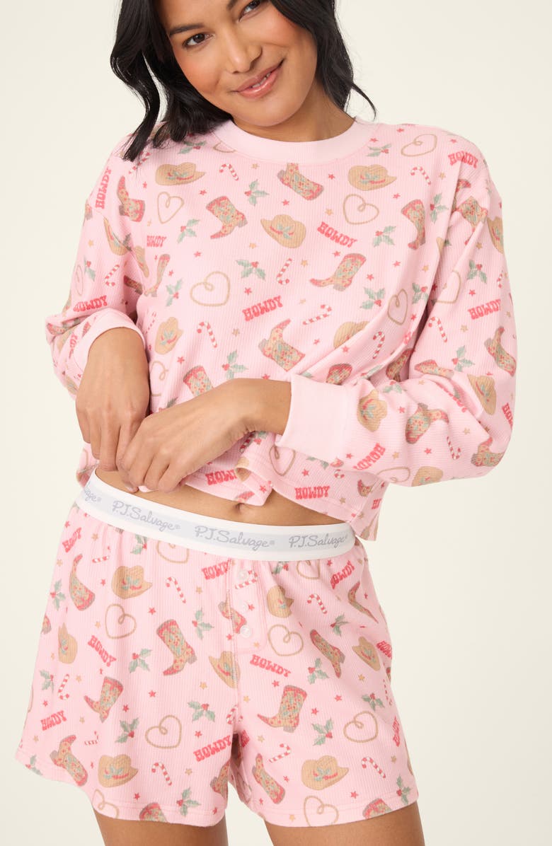 PJ Salvage Print Waffle Knit Short Pajamas, Alternate, color, Pink