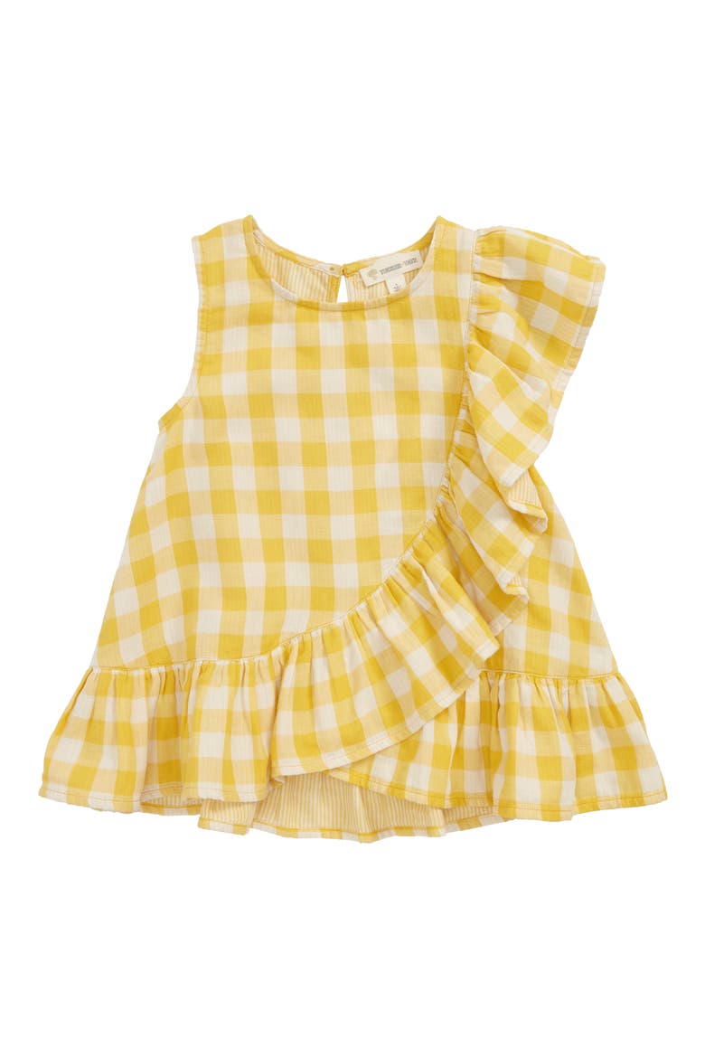 Gingham Ruffle Top, Main, color, YELLOW BELL- WHITE CHECK