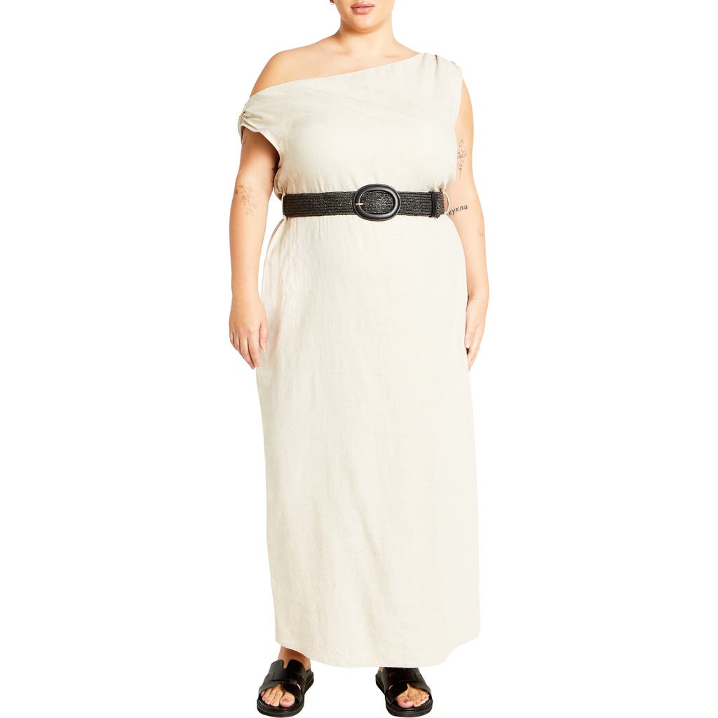 City Chic Lana One-shoulder Sleeveless Linen Blend Maxi Dress In White