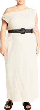 City Chic Lana One-Shoulder Sleeveless Linen Blend Maxi Dress