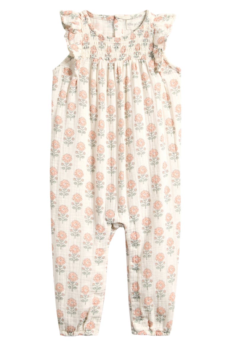 Smocked Cotton Gauze Romper, Main, color, PINK FLORAL