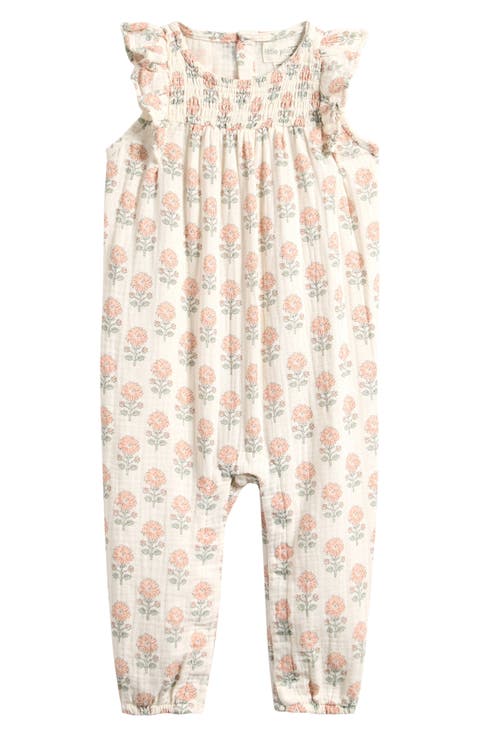 Smocked Cotton Gauze Romper (Baby)