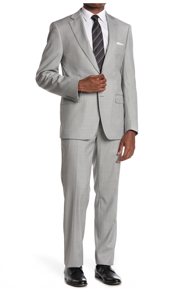 Calvin Klein Light Grey Solid Wool Blend Two Button Notch Lapel Suit, Main, color, 
