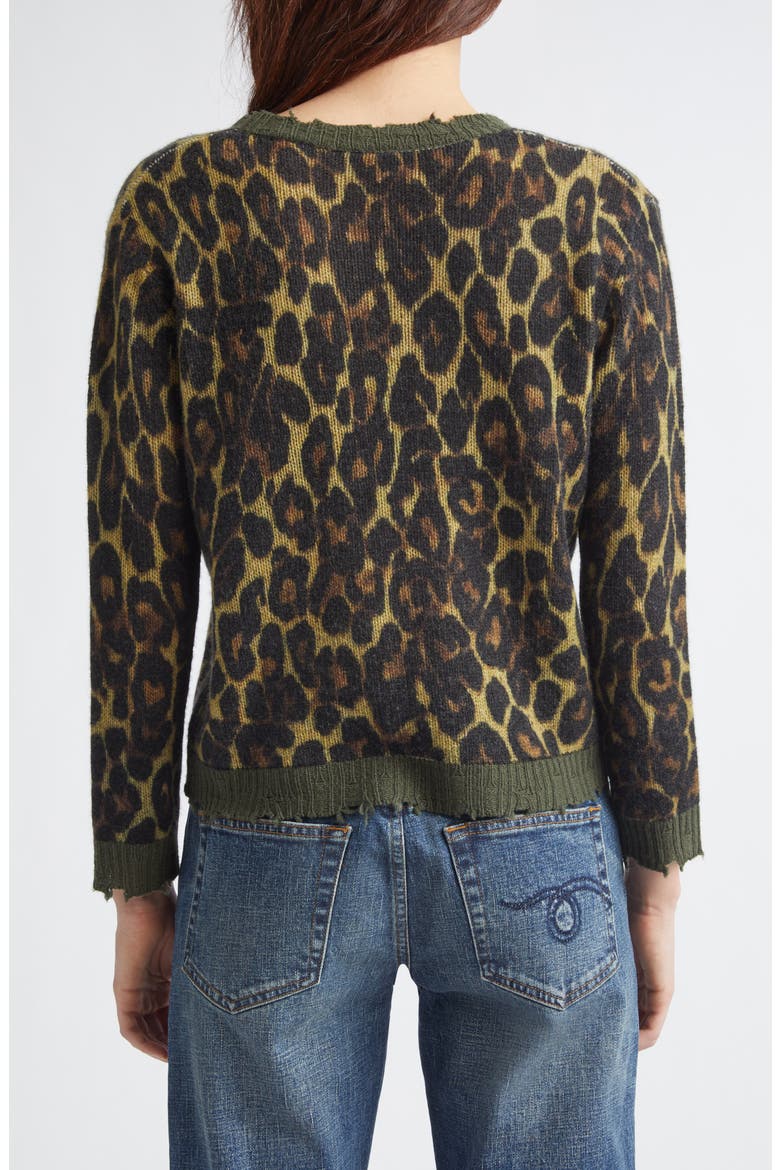 Relaxed Fit Distressed Leopard Print Cashmere Crewneck Sweater, Alternate, color, BROWN LEOPARD