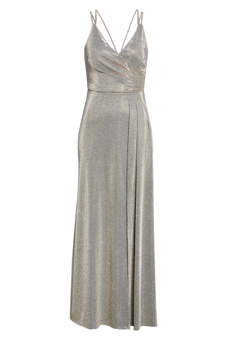 Shimmer Wrap Front Gown, Alternate, color, GOLD/ SILVER