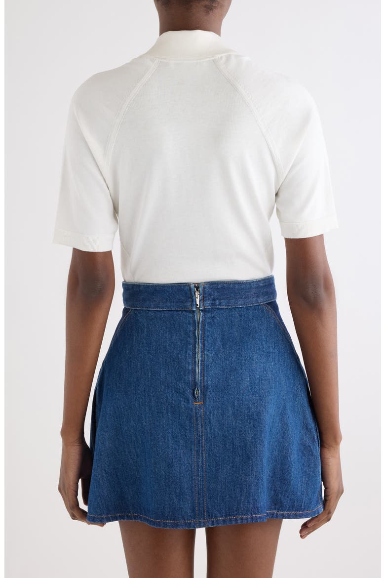 Crop Short Sleeve Cotton & Silk Polo Sweater, Alternate, color, IVORY