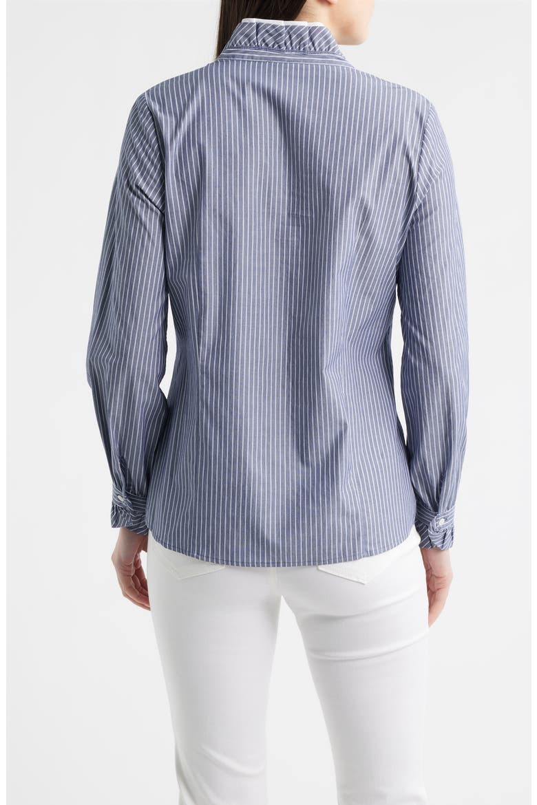Ruffle Detail Stripe Cotton Button-Up Shirt, Alternate, color, DISTANT MNTN MULTI
