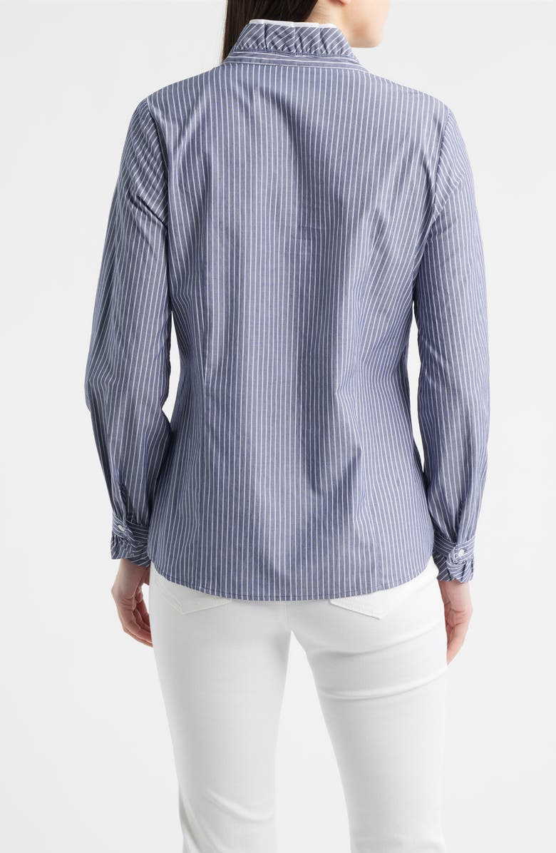 Anne Klein Ruffle Detail Stripe Cotton Button-Up Shirt, Alternate, color, Distant Mntn Multi