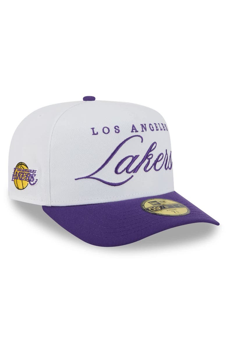 New Era Men's New Era White/Purple Los Angeles Lakers 2025 NBA Draft A-Frame 59FIFTY Fitted Hat, Main, color, White