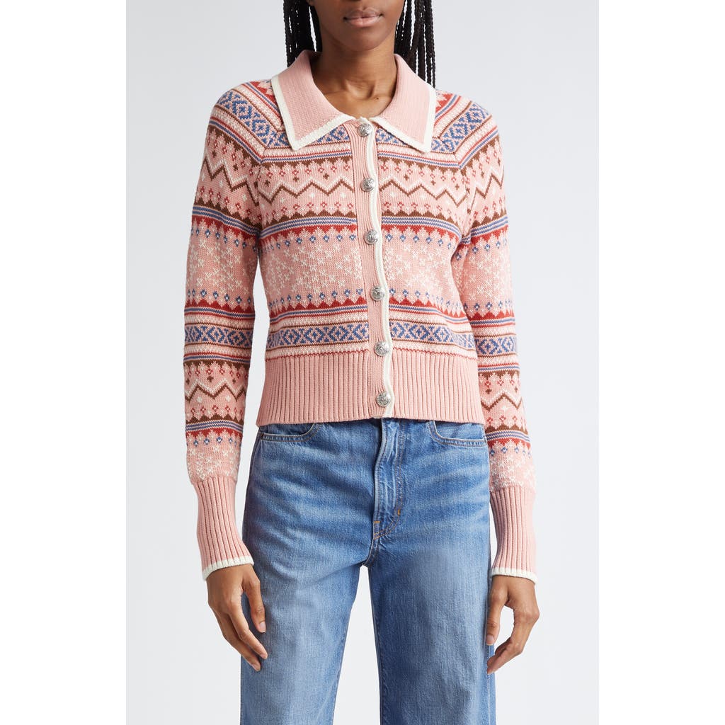 Shop Veronica Beard Cheshire Fair Isle Cardigan In Rose Multi