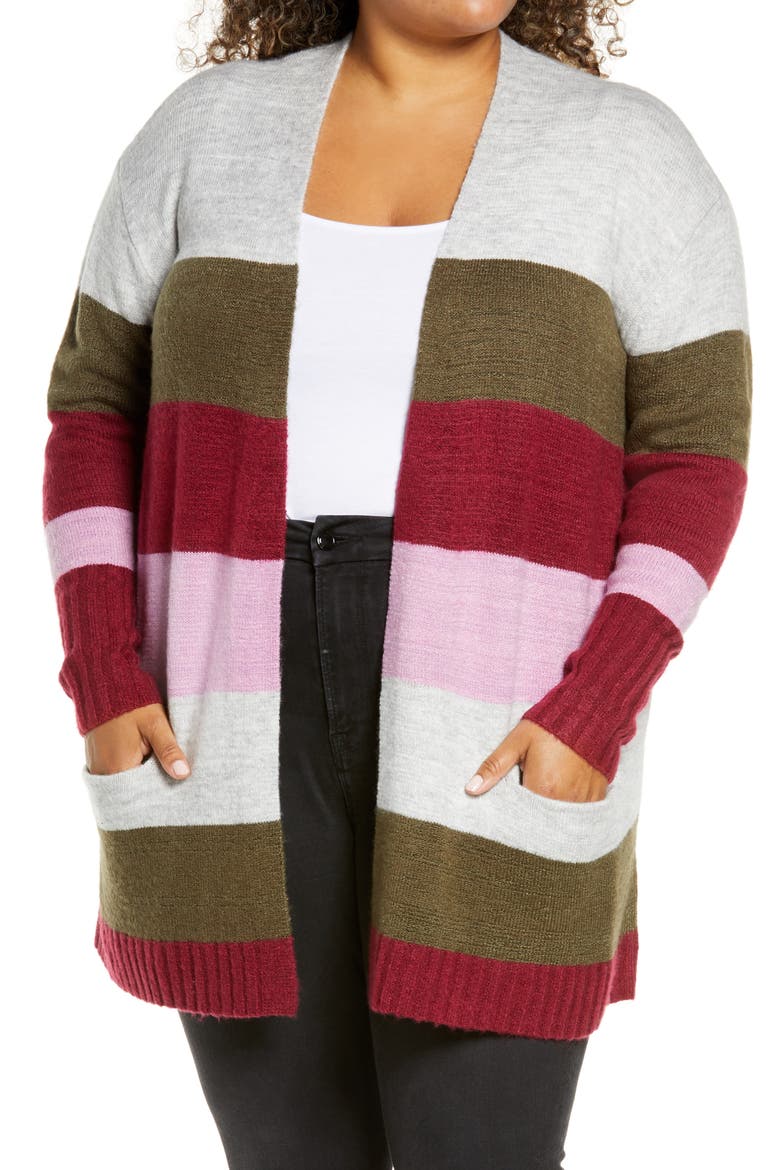 Open Front Cardigan, Alternate, color, GREY MULTI STRIPE