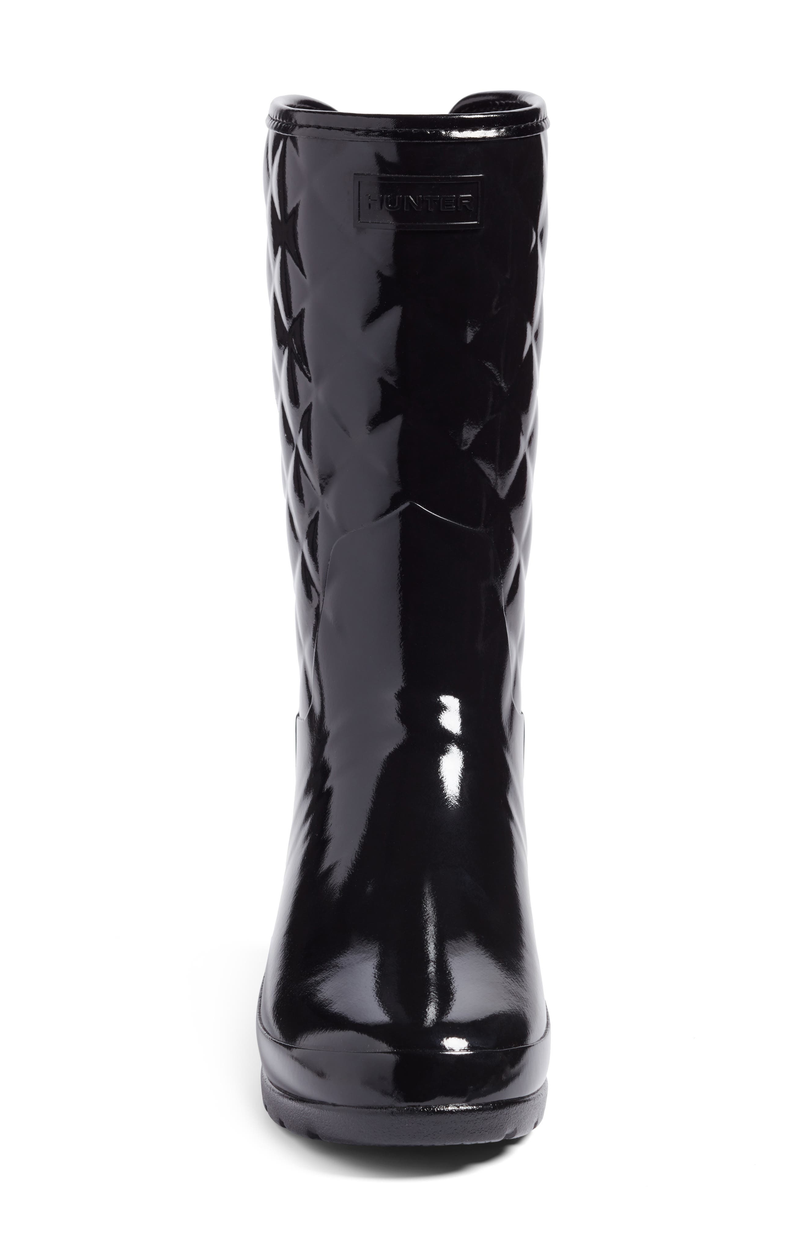 Hunter Refined High Gloss Quilted Short Waterproof Rain Boot, Alternate, color, Black