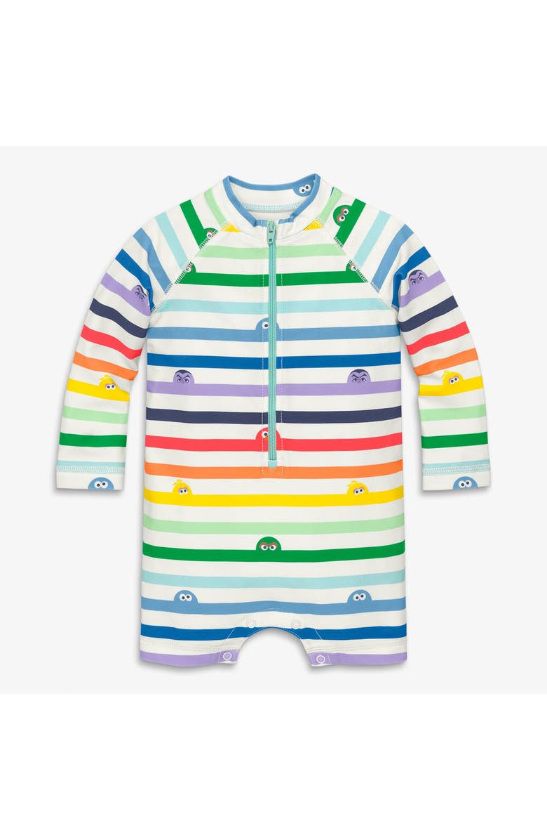 Primary Baby Sesame Street One-Piece Rash Guard, Main, color, White Sesame Street Stripes