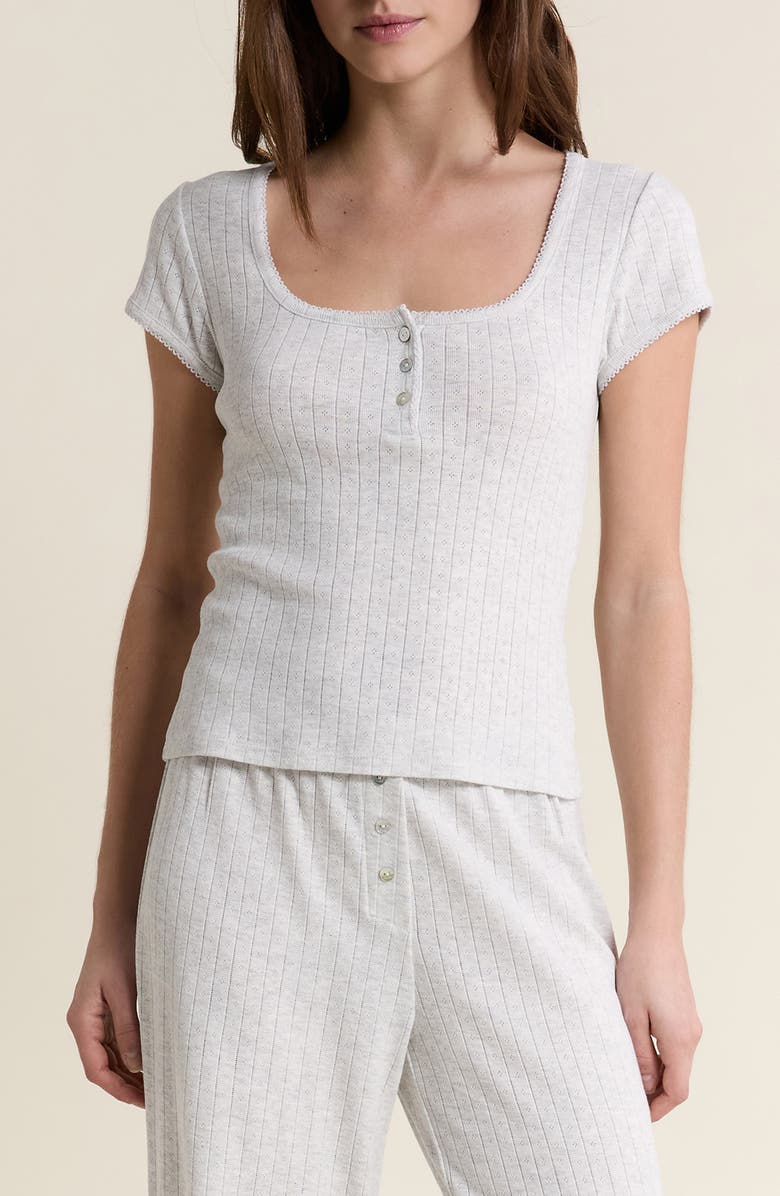 Etam Katell Pointelle Cotton Pajama Top, Main, color, Grey