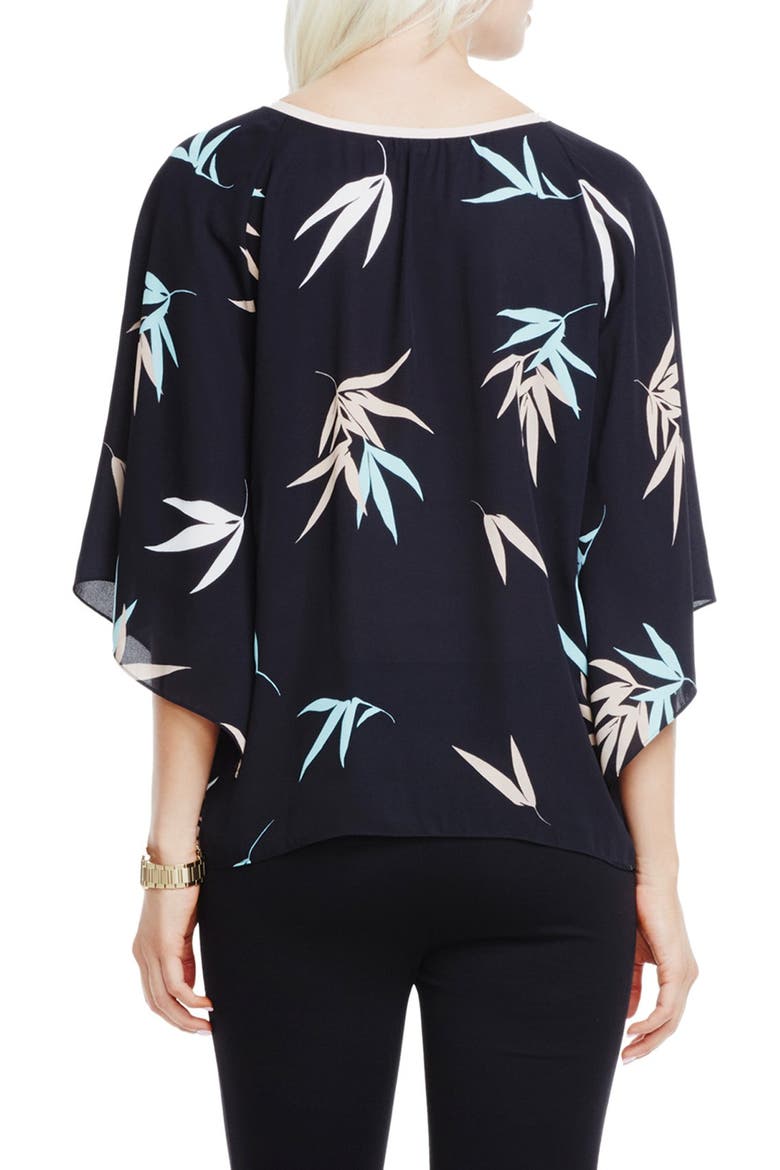 'Floating Leaves' Kimono Sleeve Blouse, Alternate, color, RICH BLACK