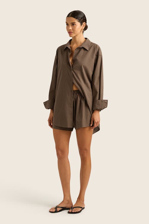 Hope And May Pacific Stripe Cotton Boxer Short In Chestnut Stripe
