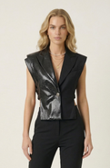 Modenaire Mixed Texture Sleeveless Embossed Blazer Top