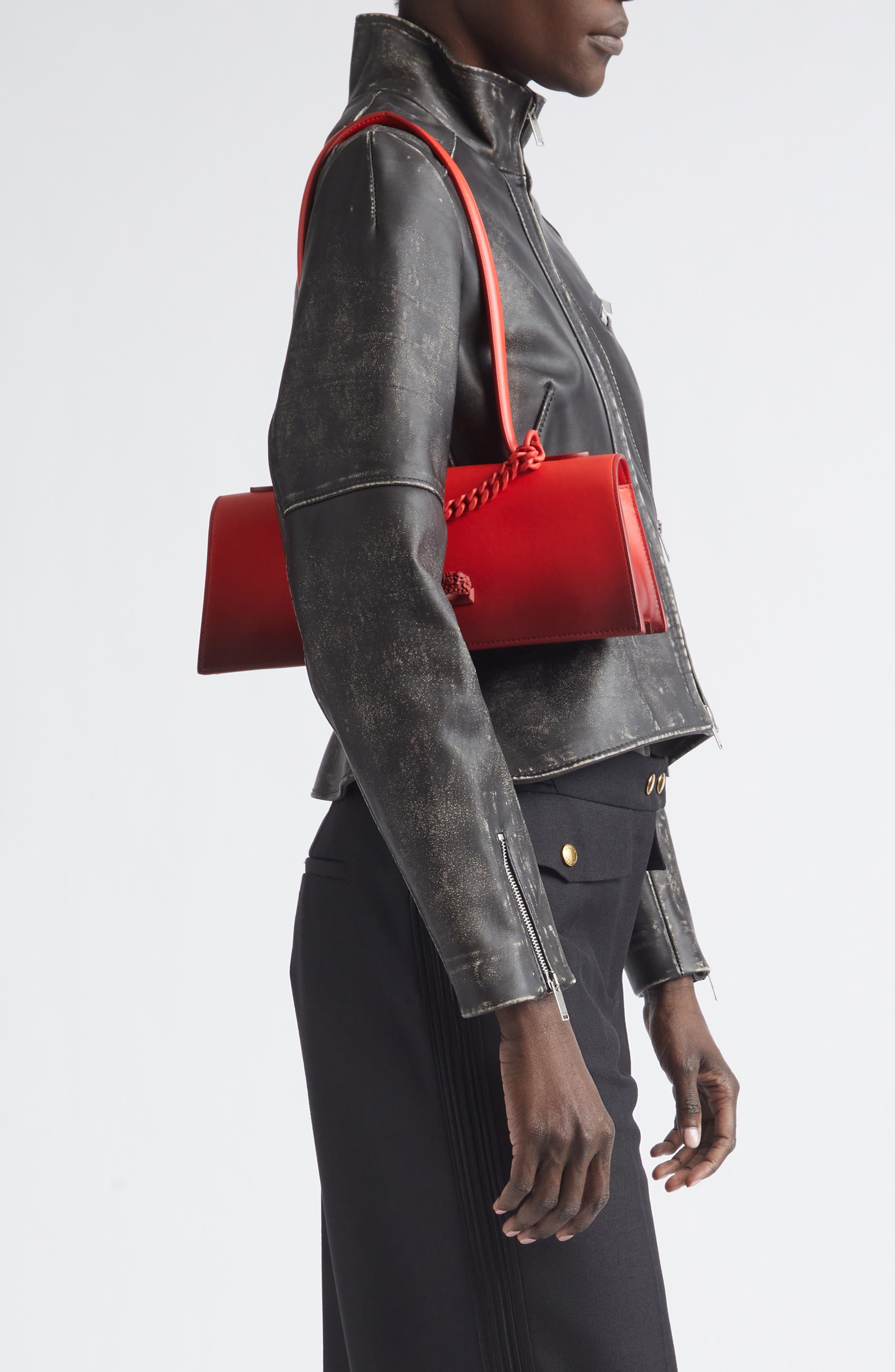 McQueen Jewelled Gradient Leather Top Handle Bag, Alternate, color, Lipstick Red Degrade