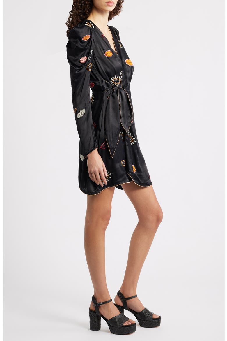 Beaded Kisses Wrap Minidress, Alternate, color, BLACK