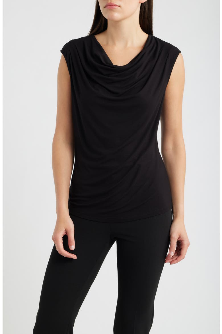 Pleated Cowl Neck Extended Shoulder Top, Main, color, ANNE BLACK