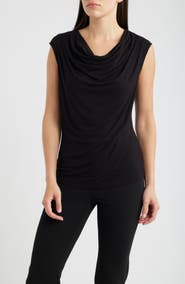Anne Klein Pleated Cowl Neck Extended Shoulder Top