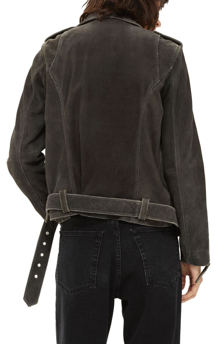 Topshop Moon Suede Biker Jacket, Alternate, color, 