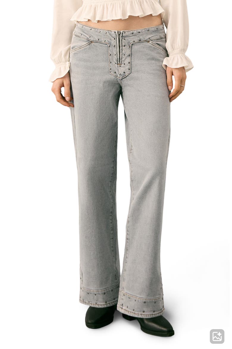 Studded Low Rise Wide Leg Jeans, Main, color, DENIM GREY