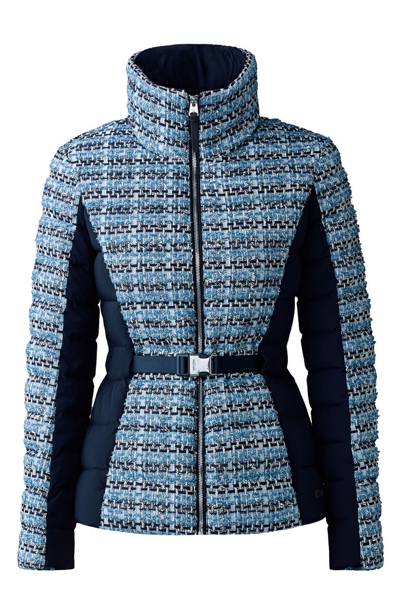 Mackage Evita Tweed & 750 Fill Power Quilted Down Short Jacket, Alternate, color, Sky Blue Multi