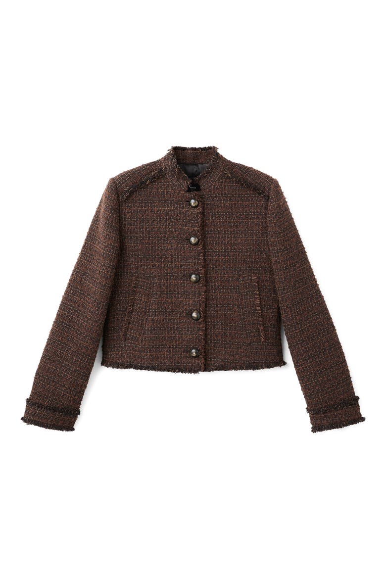 Fray Tweed Jacket, Alternate, color, BROWN