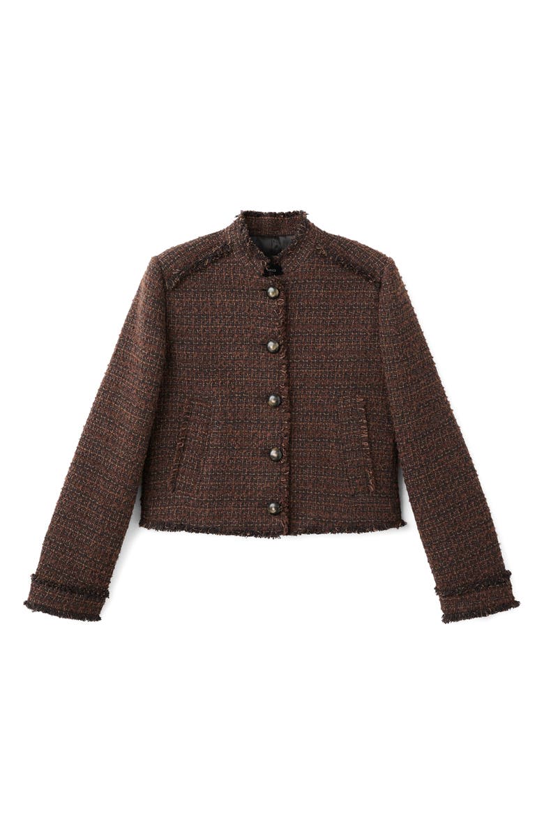 MANGO Fray Tweed Jacket, Alternate, color, Brown