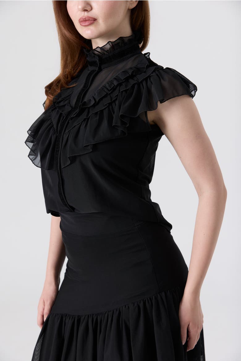Ruffles Top & High-Low Skirt Set, Alternate, color, Black