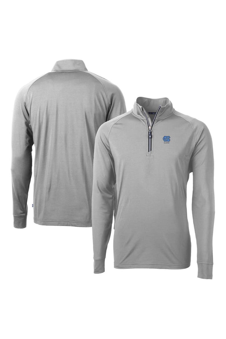 Men's Cutter & Buck  Gray North Carolina Tar Heels Alumni Logo Adapt Eco Knit Stretch Recycled Quarter-Zip Pullover Top, Main, color, Gray