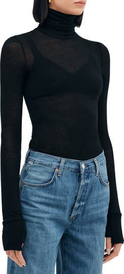 Eloise Turtleneck Semisheer Jersey Top