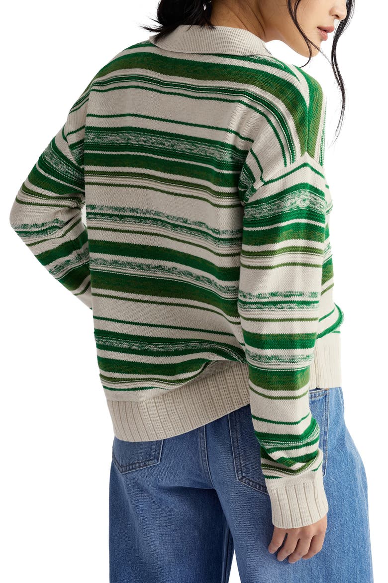Bird Flight Stripe Organic Cotton Johnny Collar Sweater, Alternate, color, CORULA CHALK BRIGHT GREEN