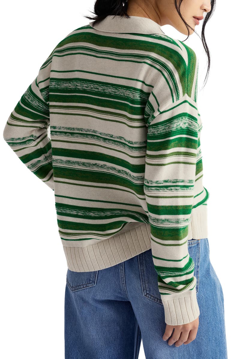 Seasalt Cornwall Bird Flight Stripe Organic Cotton Johnny Collar Sweater, Alternate, color, Corula Chalk Bright Green