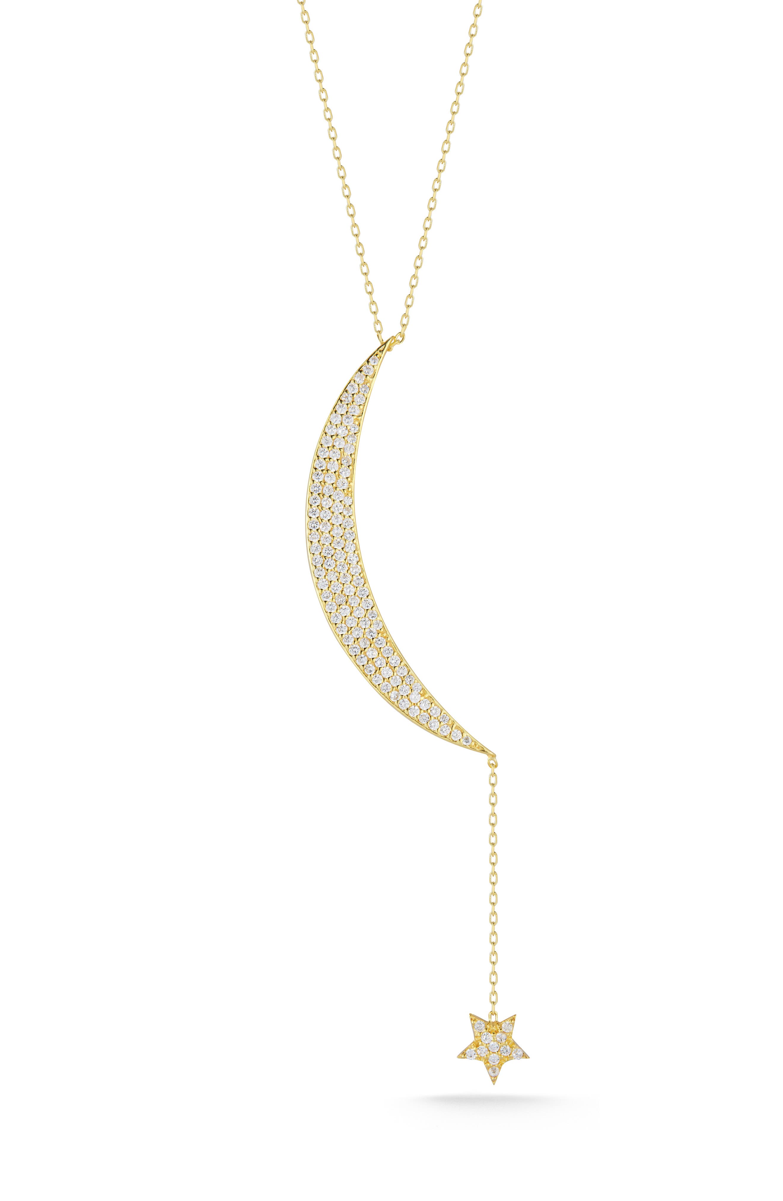 CHLOE AND MADISON Pavé CZ Moon & Star Drop Pendant Necklace