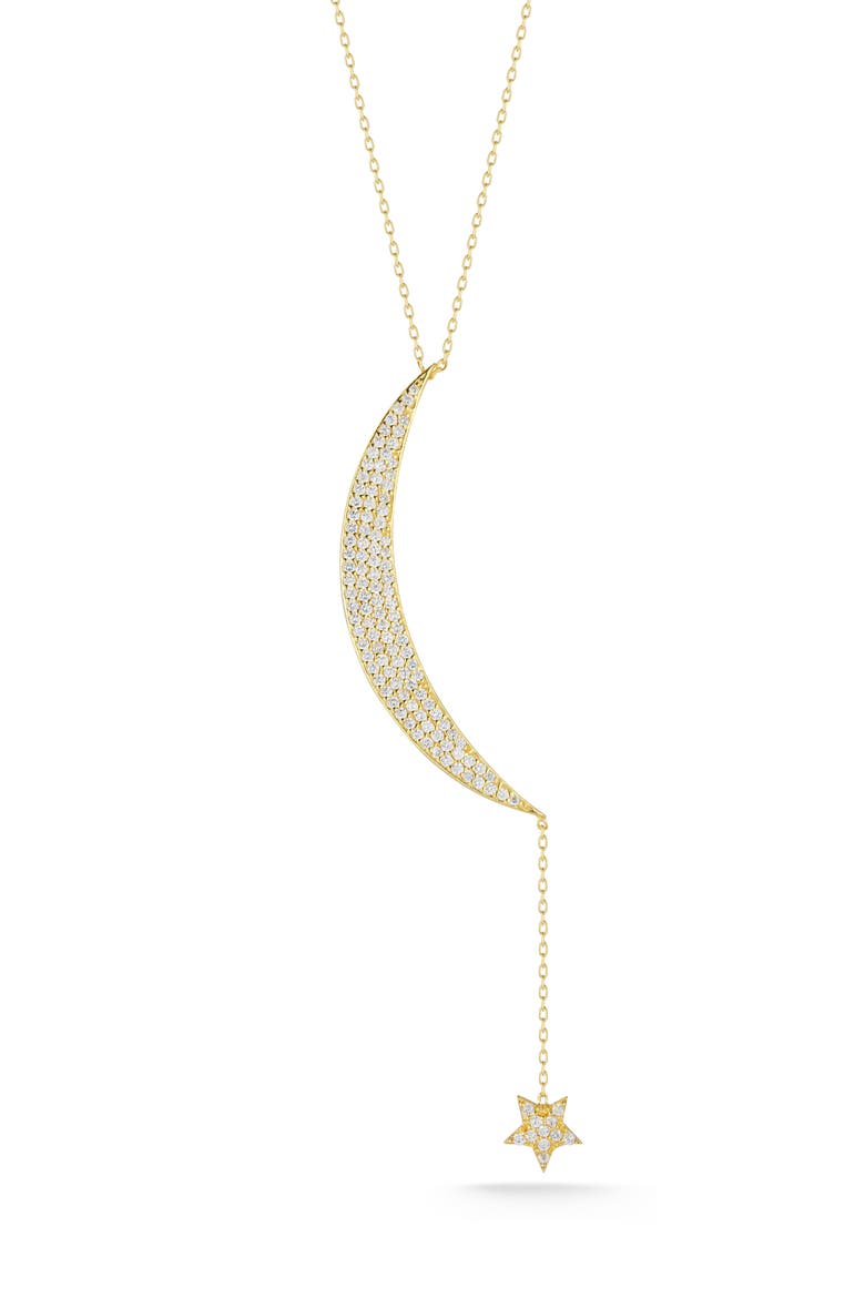 Pavé CZ Moon & Star Drop Pendant Necklace, Main, color, GOLD
