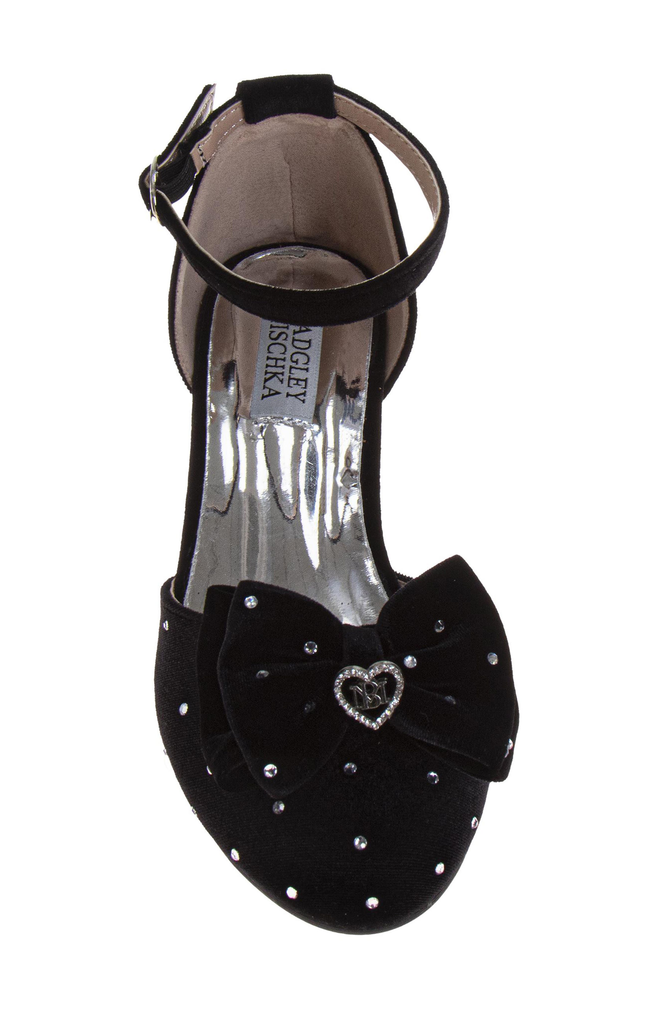 Kids' Velvet Bow Block Heel Pump, Alternate, color, BLACK VELVET