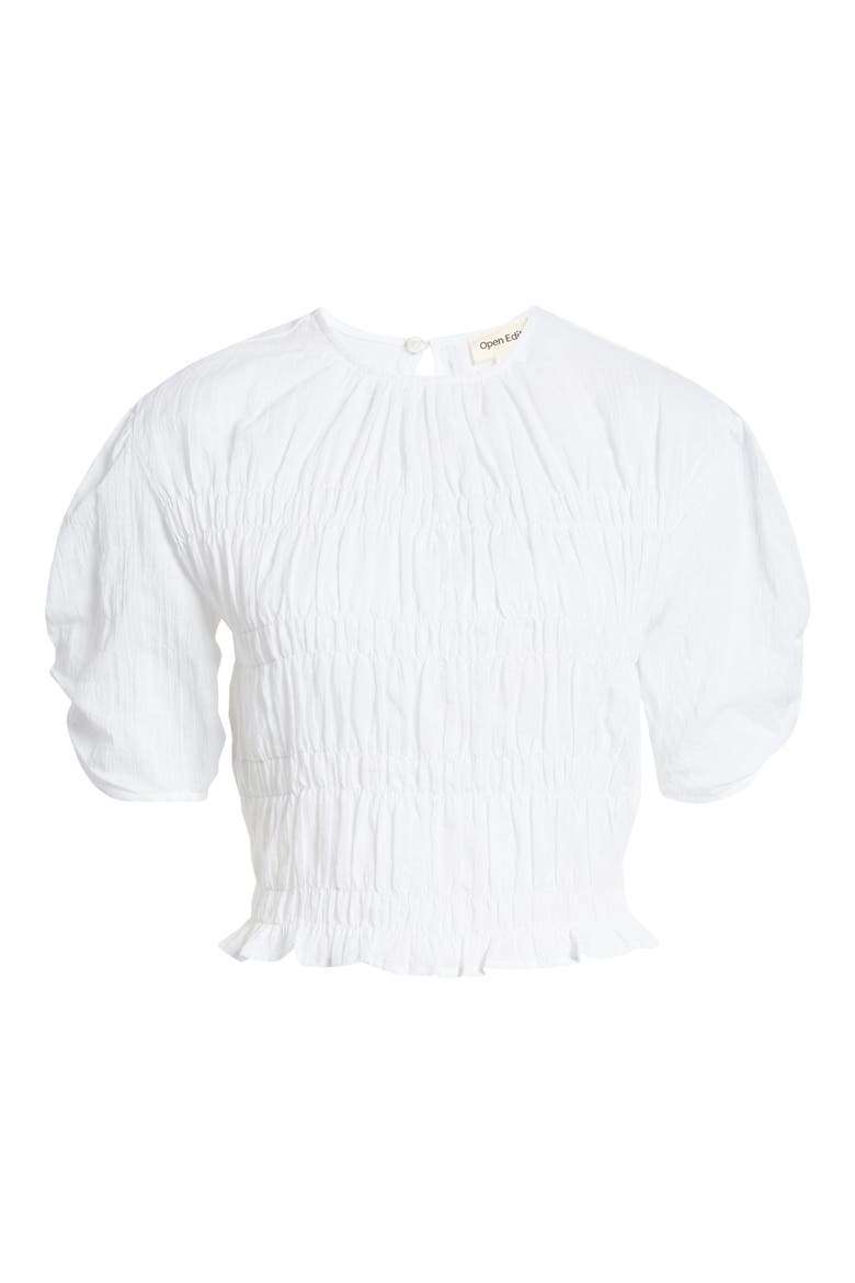 Smocked Short Sleeve Top, Alternate, color, WHITE
