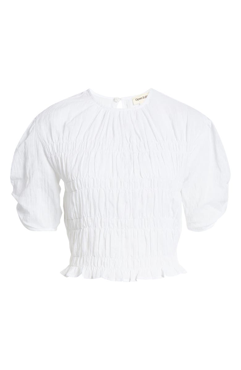 Open Edit Smocked Short Sleeve Top, Alternate, color, 