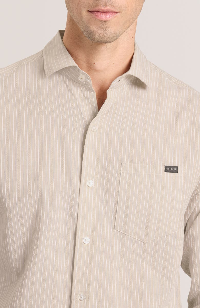 Ted Baker Stripe Long Sleeve Button-Up Shirt, Alternate, color, Oxford Tan