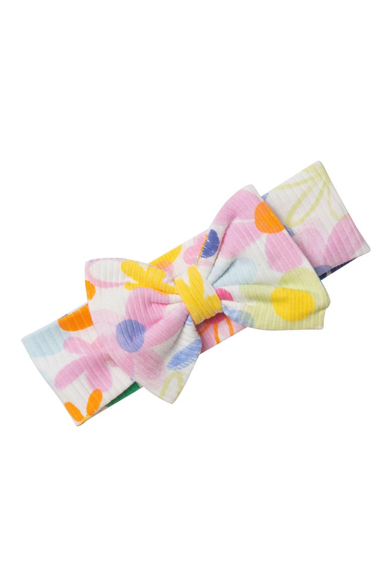 Floral Rib Stretch Cotton Bubble Romper & Bow Head Wrap Set, Alternate, color, WHITE MULTI