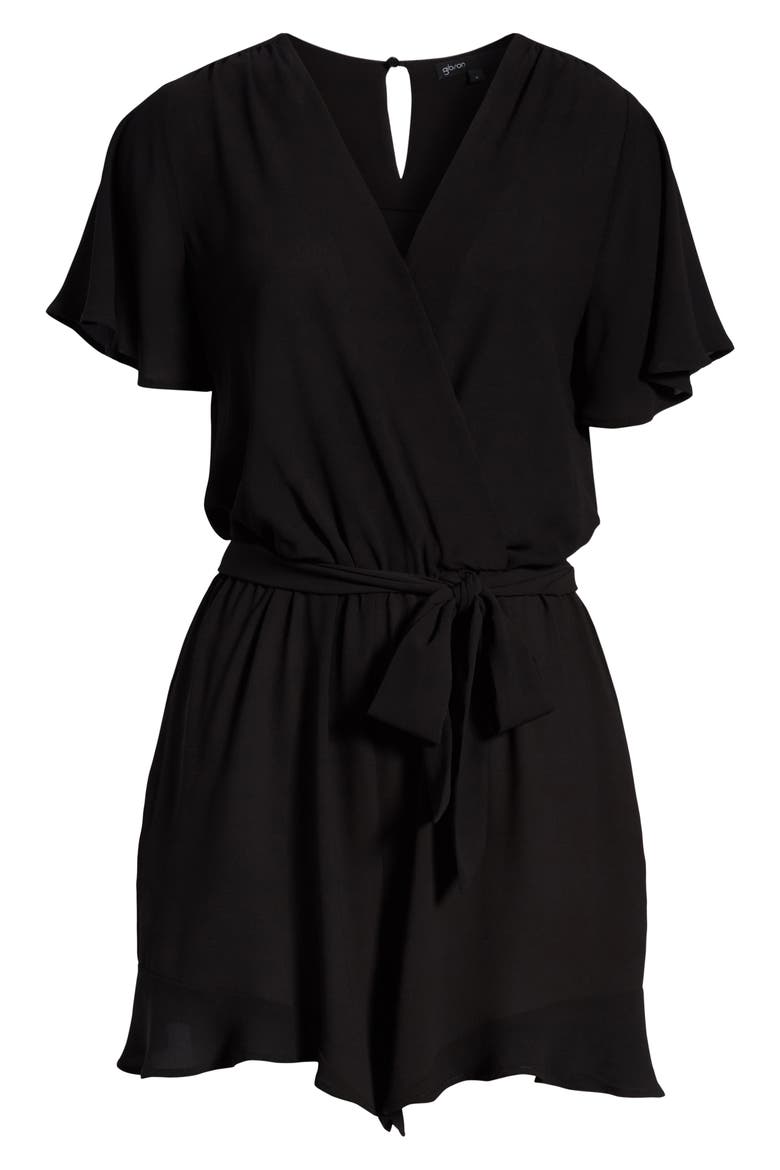 Gibson x Hi Sugarplum! Catalina Ruffle Hem Romper (Nordstrom Exclusive), Alternate, color, BLACK